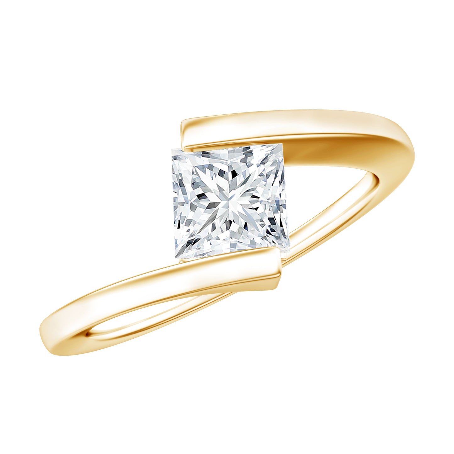 Classic Princess Cut Moissanite Solitaire Bypass Ring