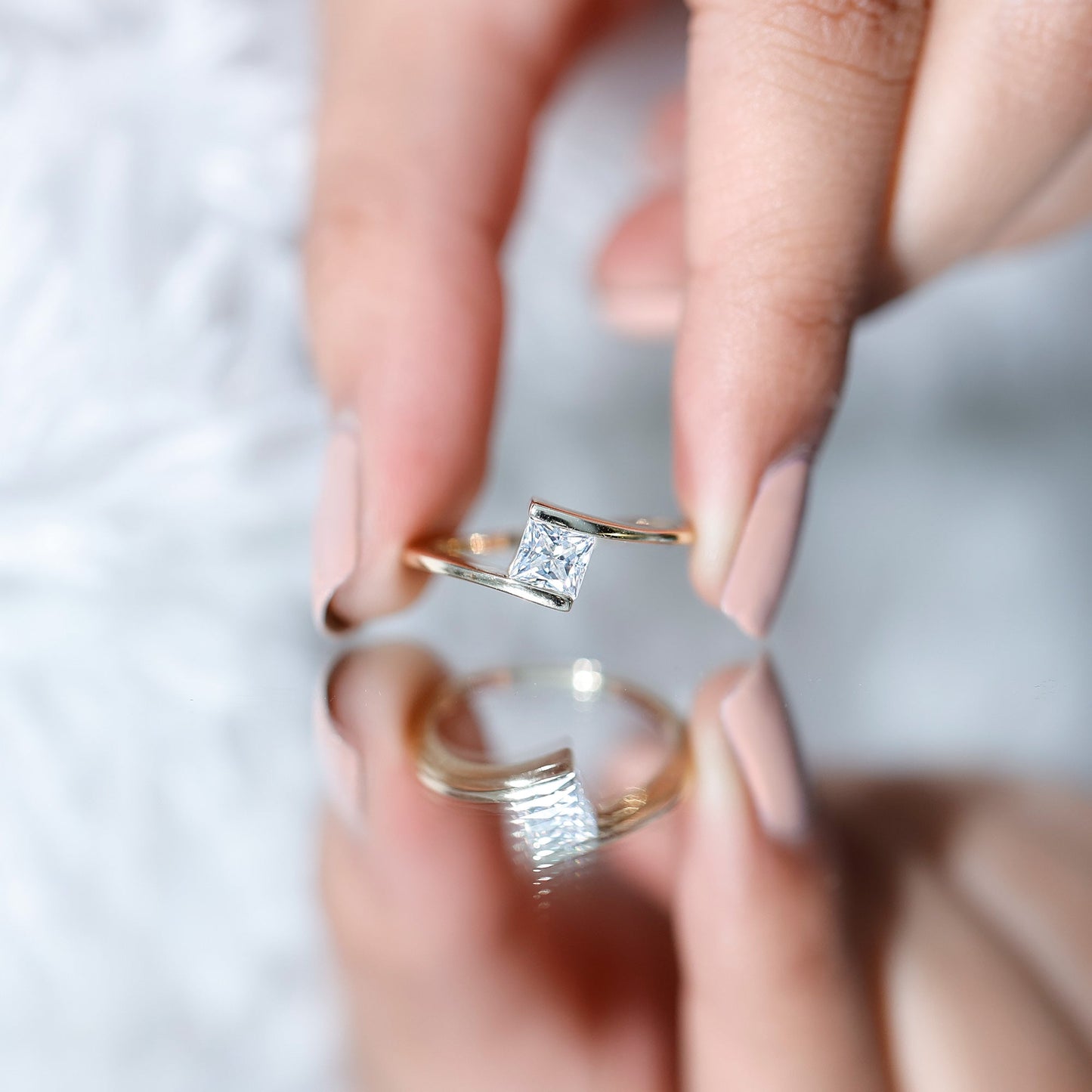 Classic Princess Cut Moissanite Solitaire Bypass Ring