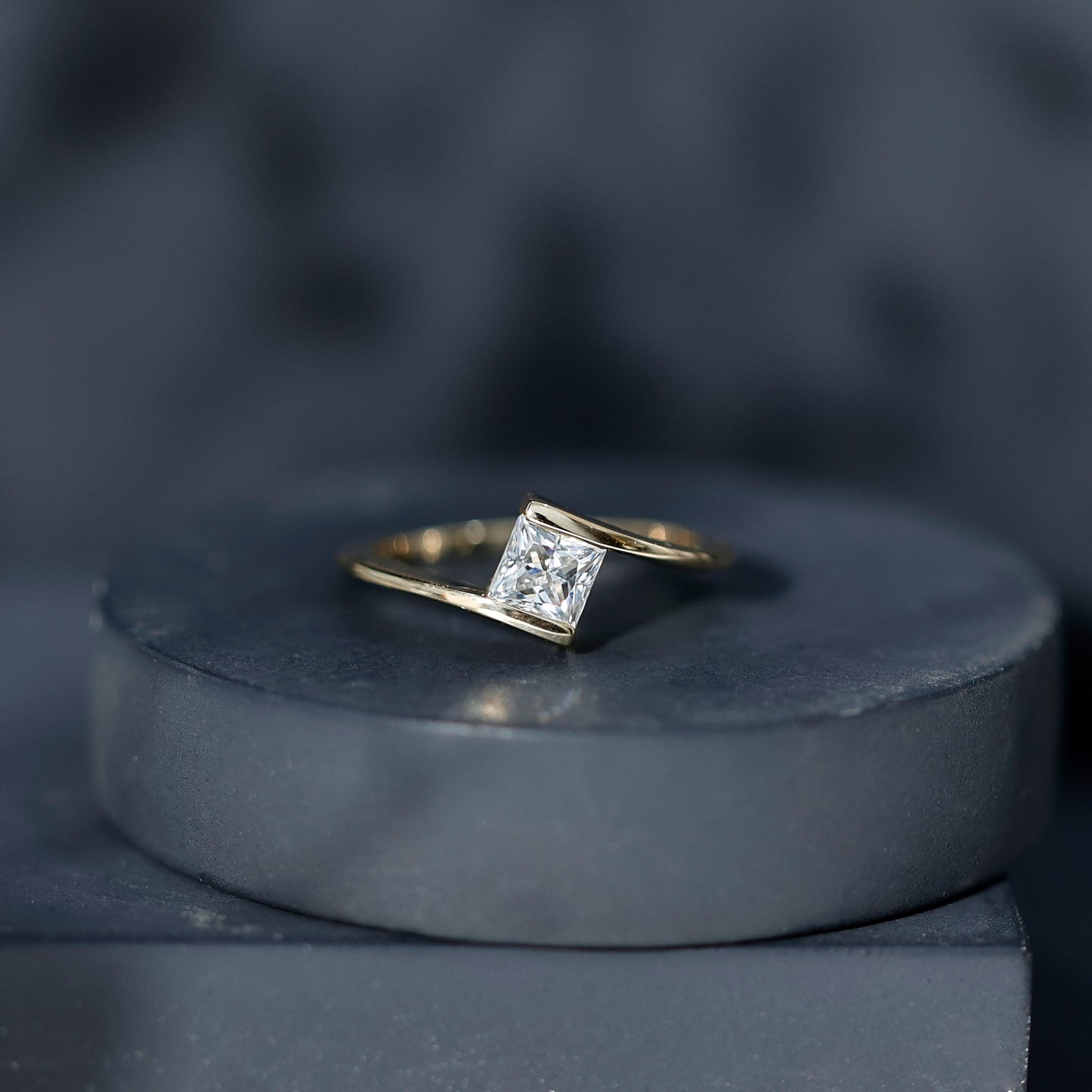 Classic Princess Cut Moissanite Solitaire Bypass Ring
