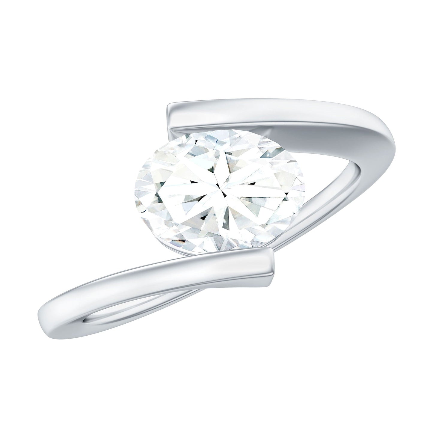 1.2 Carat Oval Moissanite Solitaire Engagement Ring with Bypass Shank