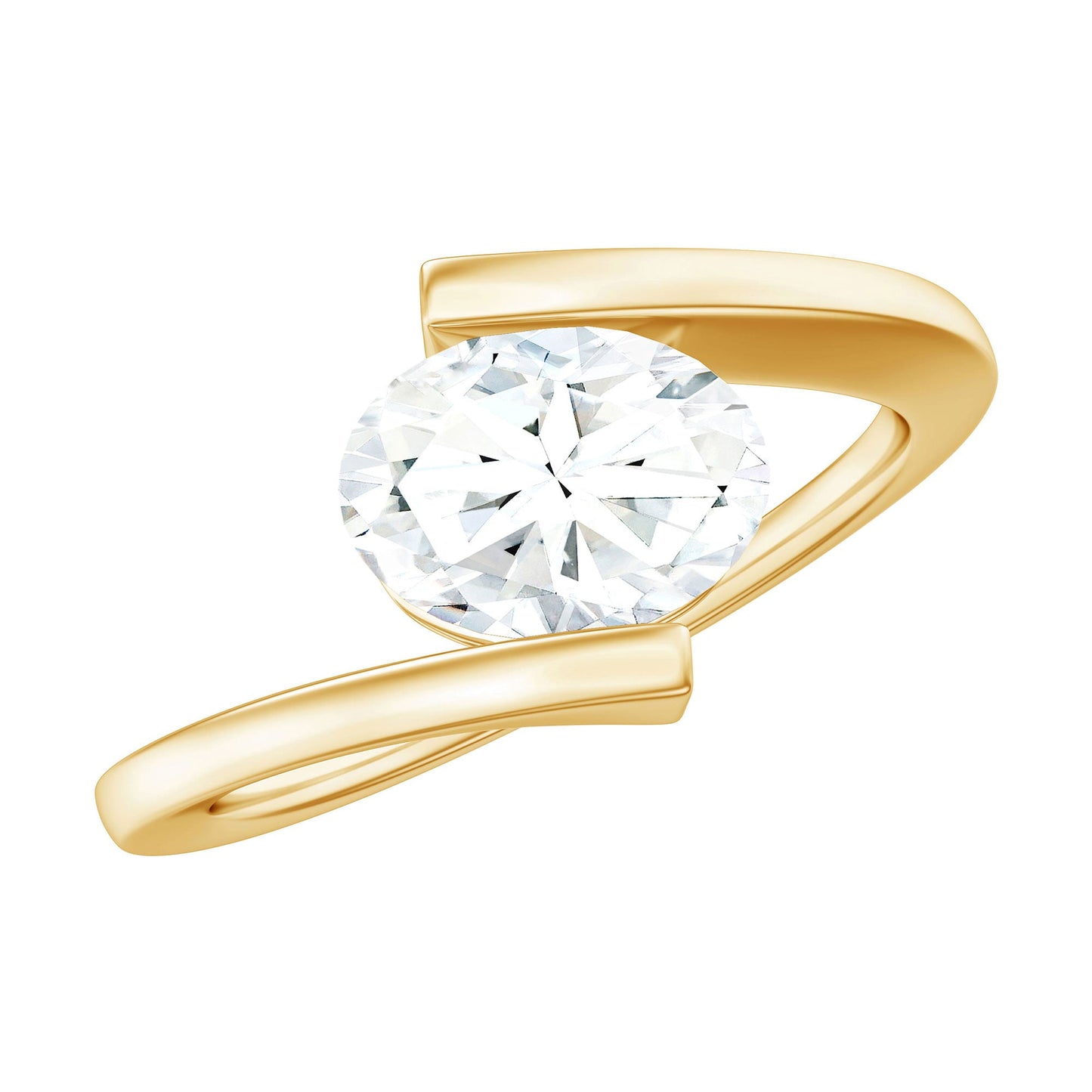 1.2 Carat Oval Moissanite Solitaire Engagement Ring with Bypass Shank