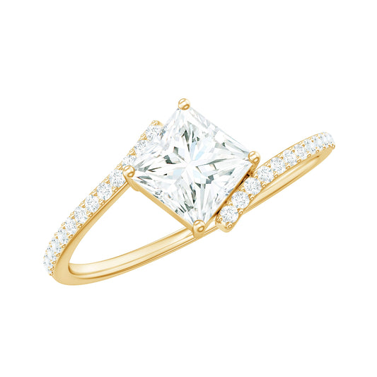 Certified Princess Cut Tilted Moissanite Solitaire Promise Ring
