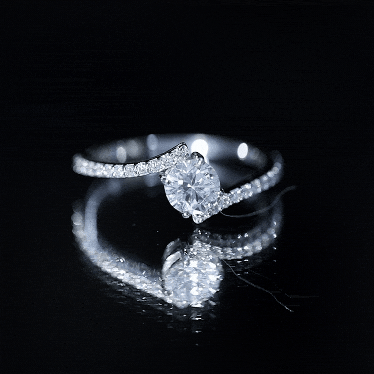 Certified Brilliant Cut Moissanite Solitaire Promise Ring with Bypass Shank