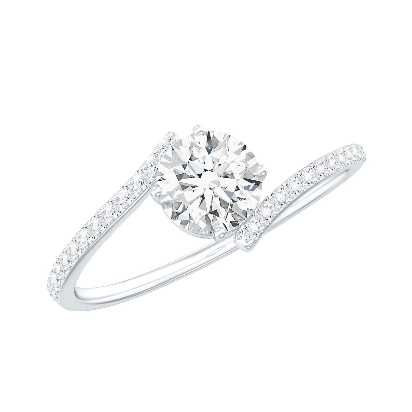 Certified Brilliant Cut Moissanite Solitaire Promise Ring with Bypass Shank