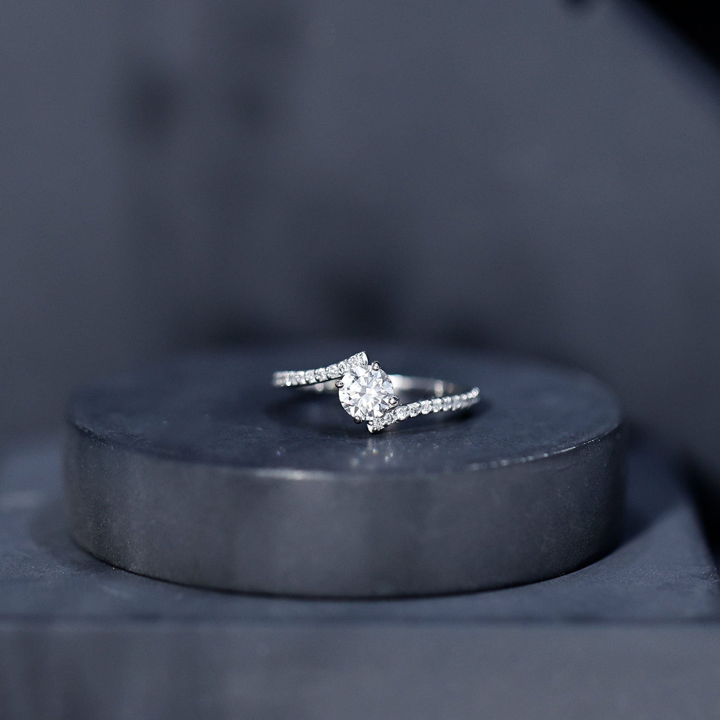 Certified Brilliant Cut Moissanite Solitaire Promise Ring with Bypass Shank