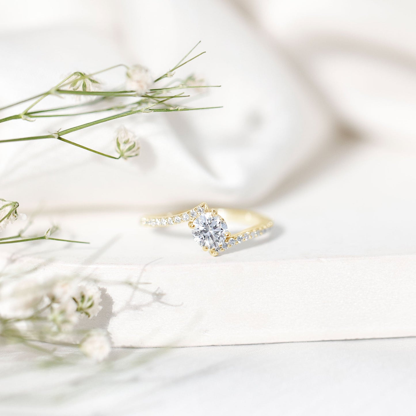 Certified Brilliant Cut Moissanite Solitaire Promise Ring with Bypass Shank