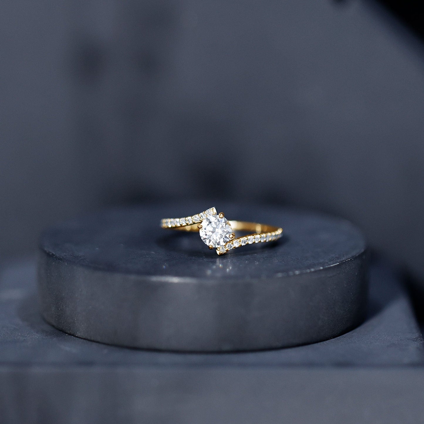 Certified Brilliant Cut Moissanite Solitaire Promise Ring with Bypass Shank