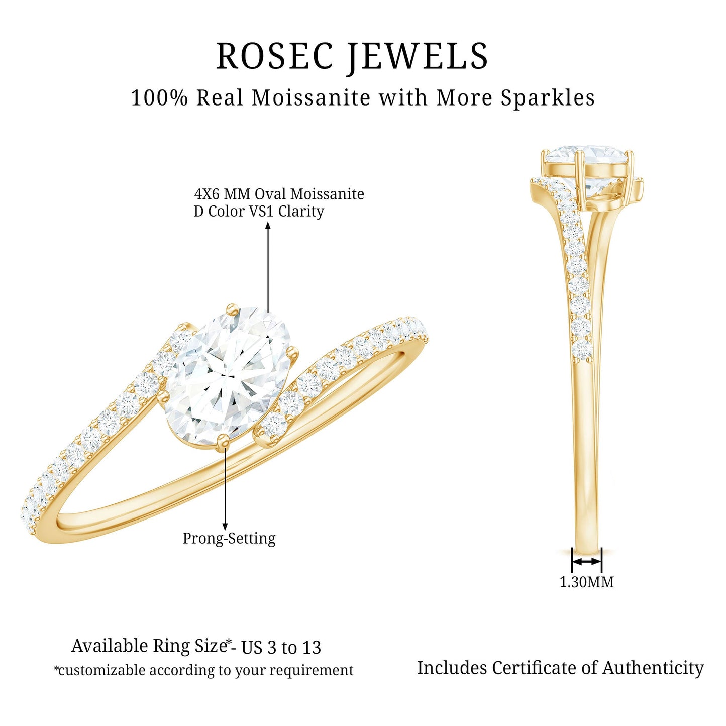 0.4 Carat Oval Cut Moissanite East West Promise Ring