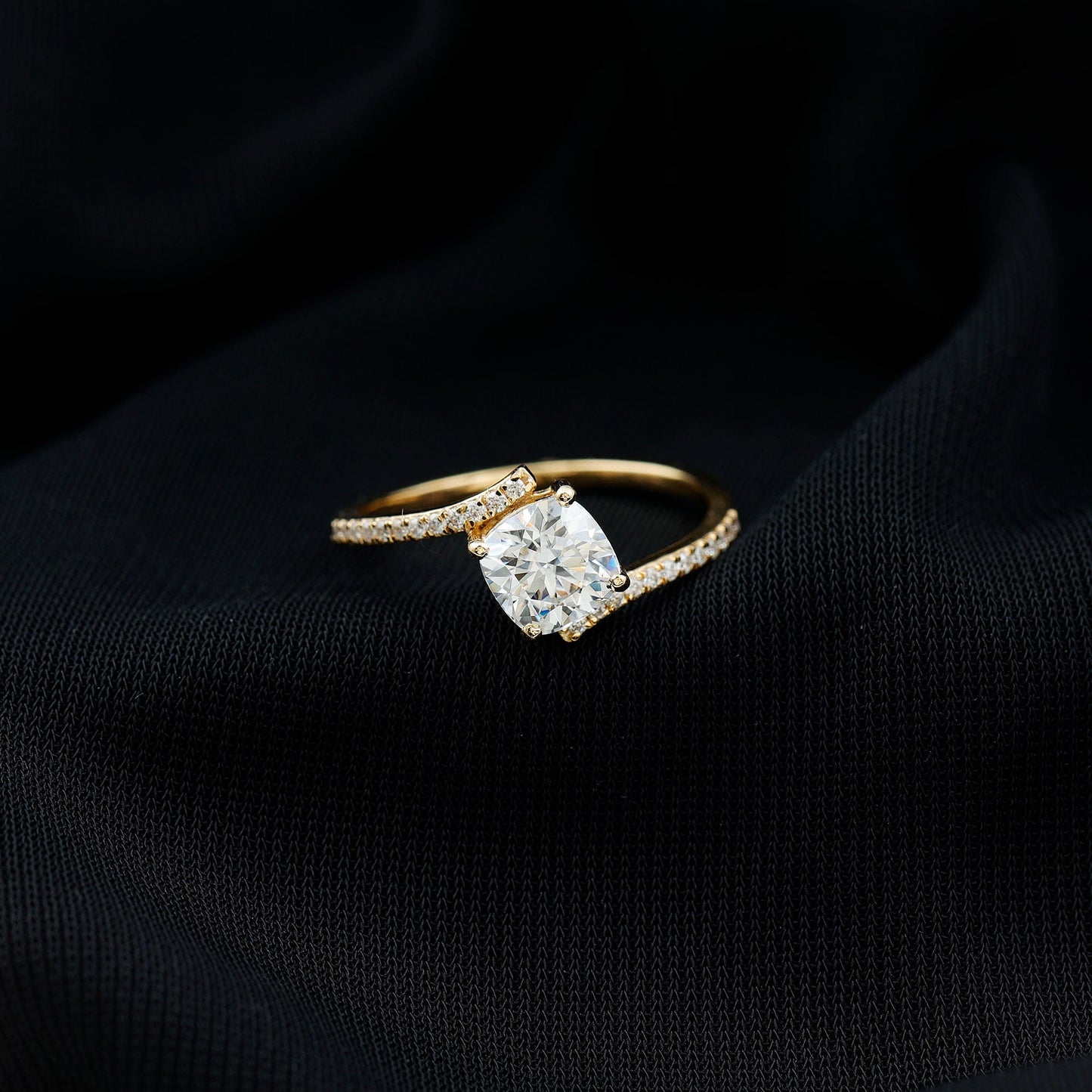 1.7 Carat Cushion Cut Solitaire Moissanite Bypass Engagement Ring