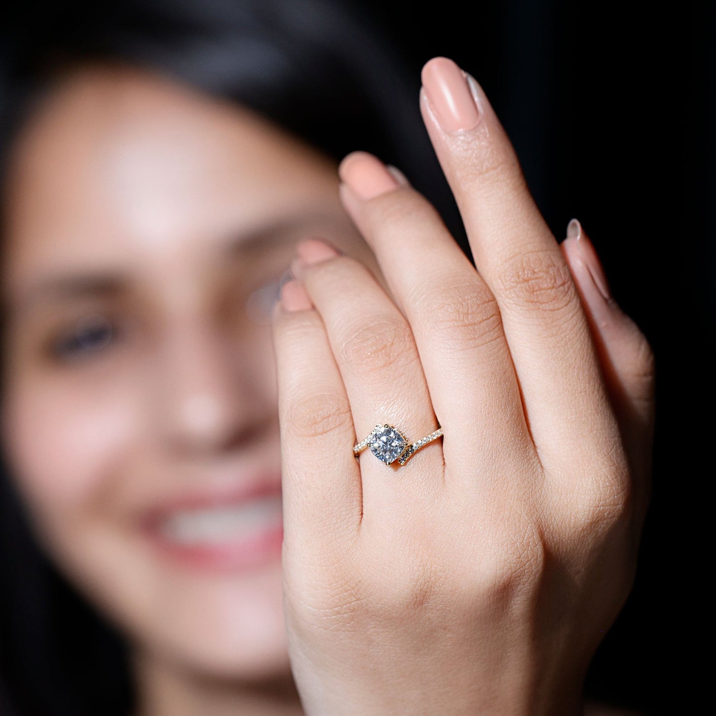 1.7 Carat Cushion Cut Solitaire Moissanite Bypass Engagement Ring