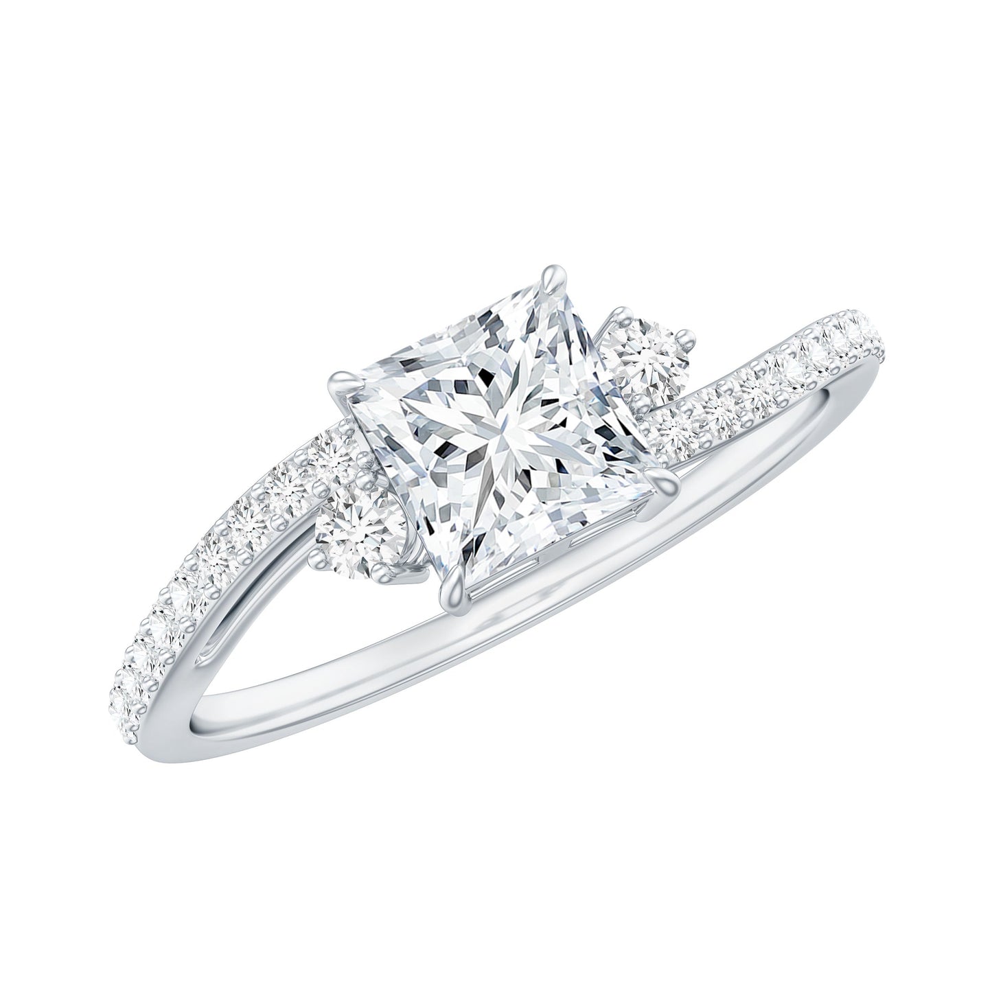 Princess Cut Moissanite Bypass Engagement Ring