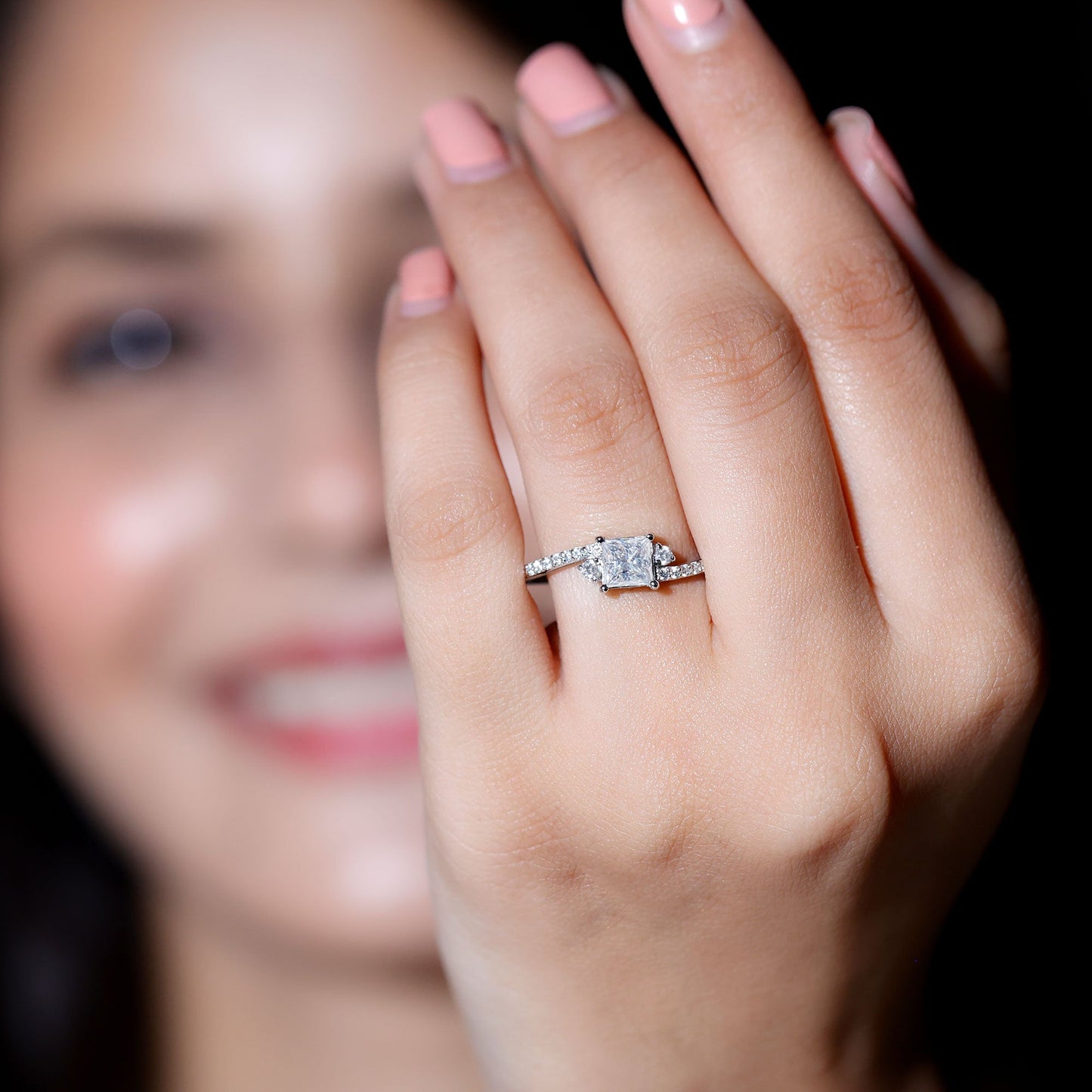 Princess Cut Moissanite Bypass Engagement Ring