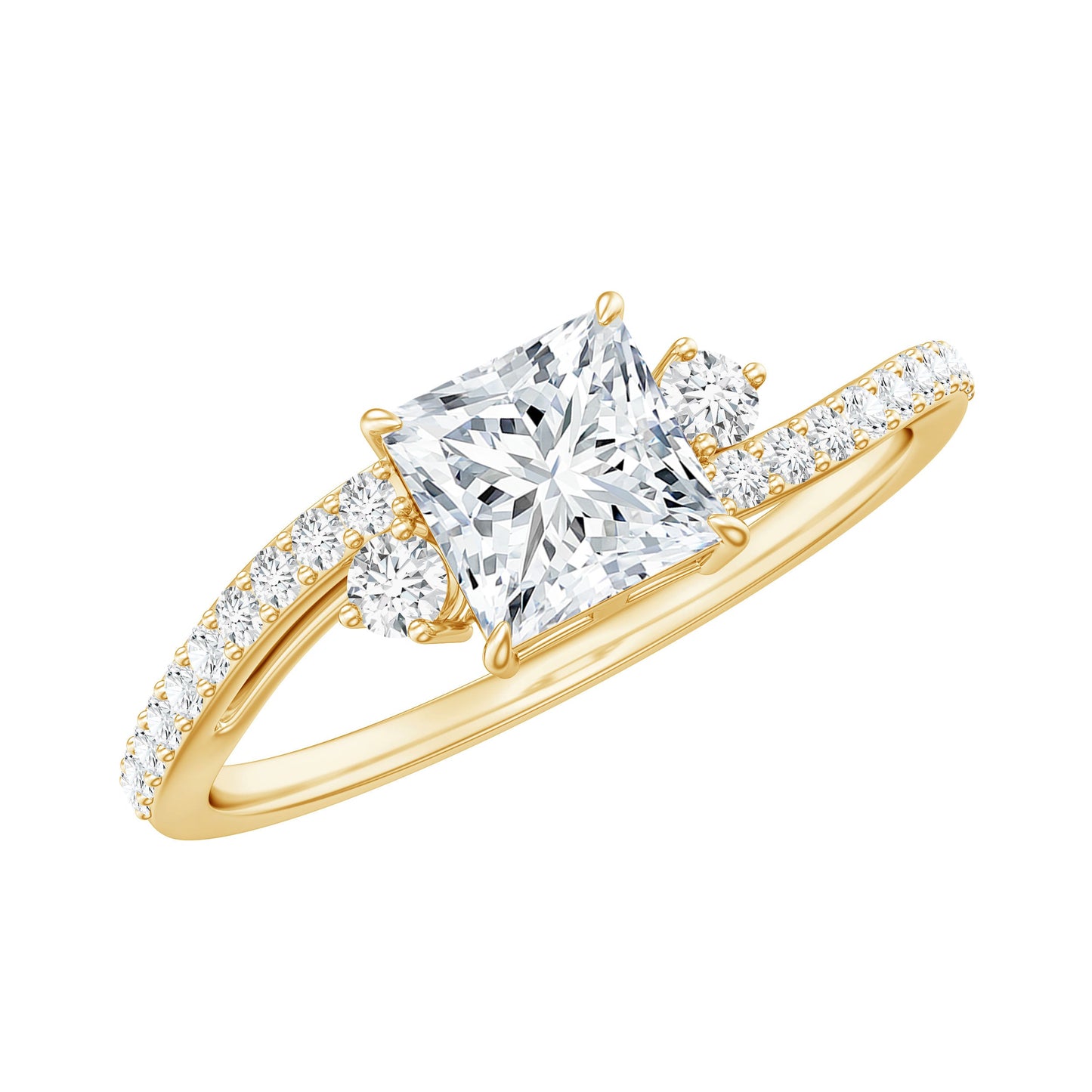Princess Cut Moissanite Bypass Engagement Ring