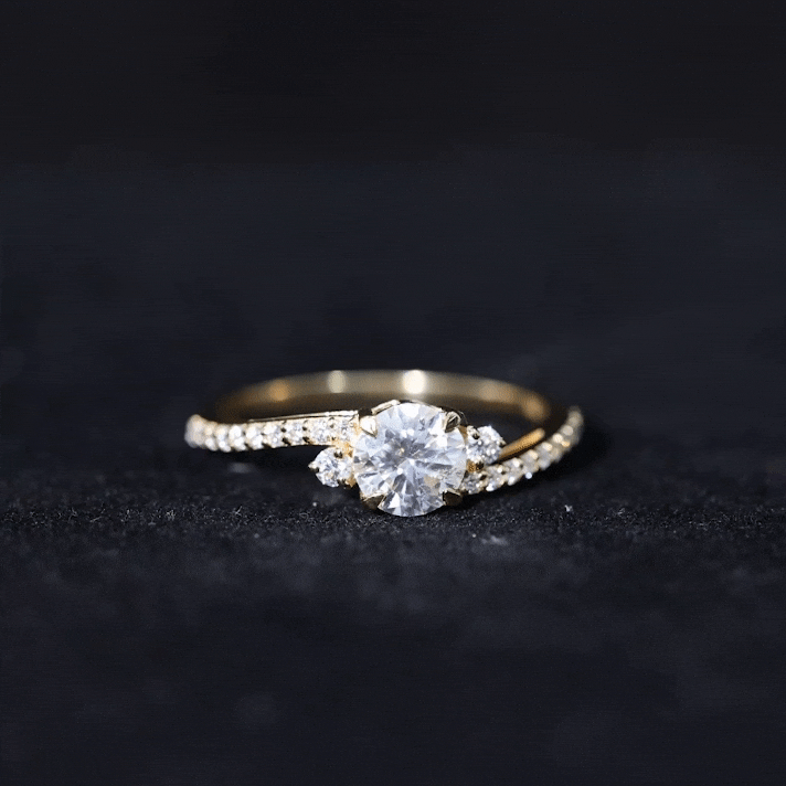 Round Shape Moissanite Bypass Engagement Ring with Side Stones