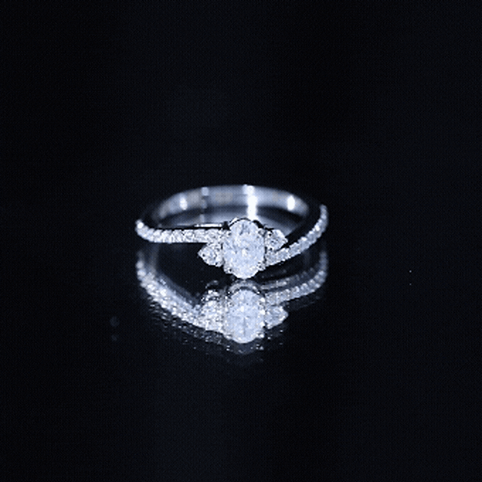 Oval Moissanite Bypass Engagement Ring with Side Stones