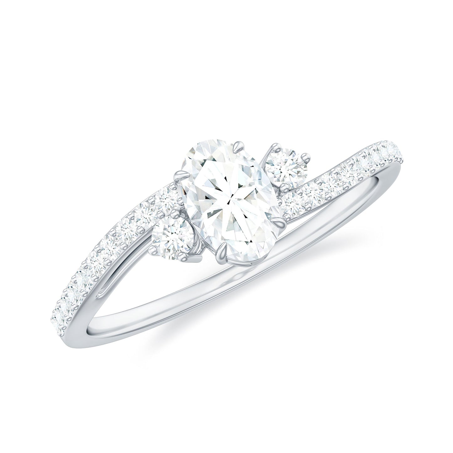 Oval Moissanite Bypass Engagement Ring with Side Stones