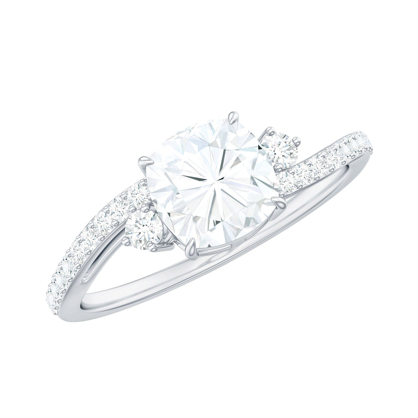 1.7 Carat Cushion Cut Moissanite Bypass Engagement Ring for Women