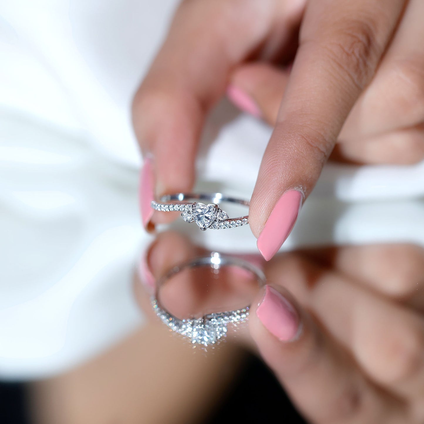 Heart Shape Moissanite Bypass Engagement Ring for Her