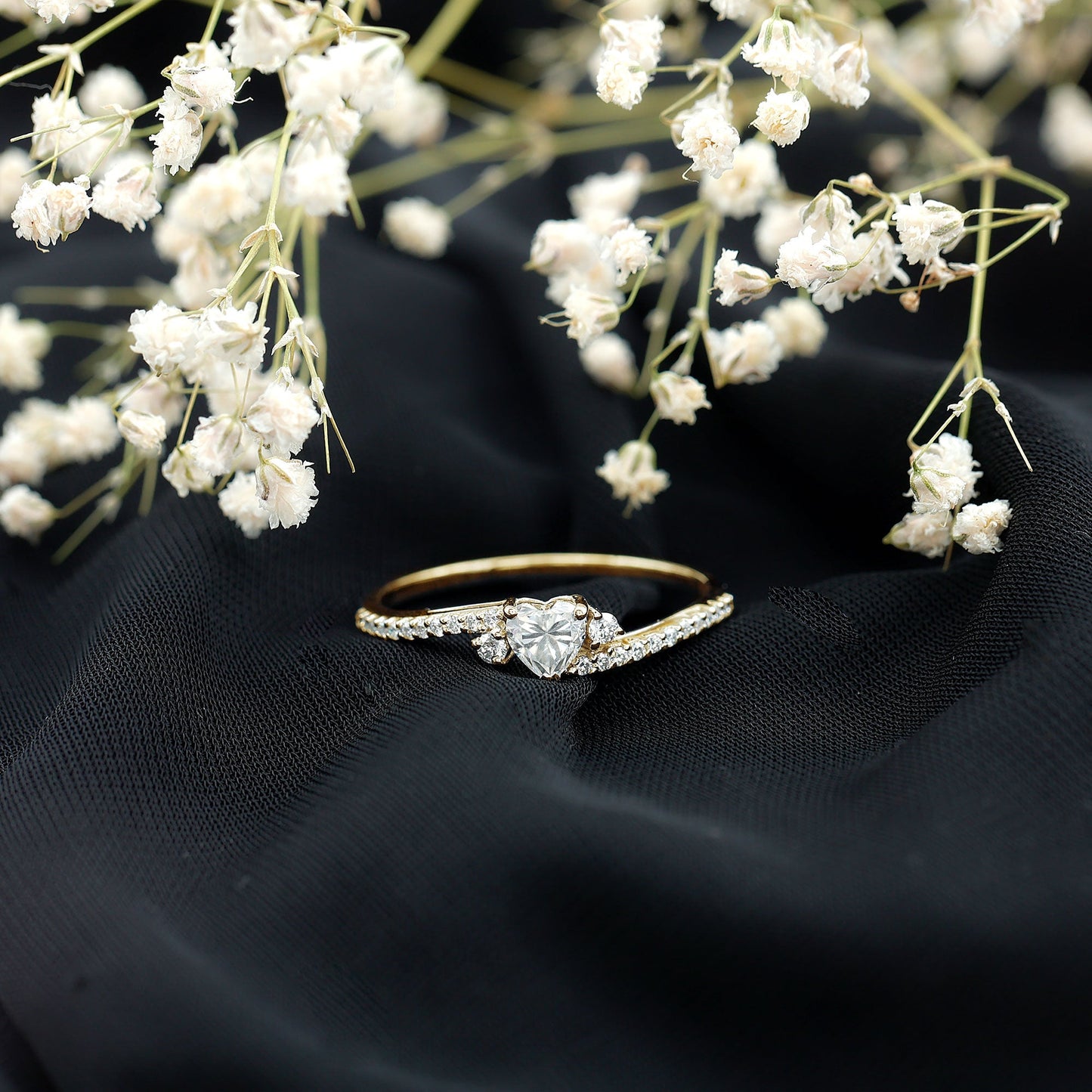 Heart Shape Moissanite Bypass Engagement Ring for Her