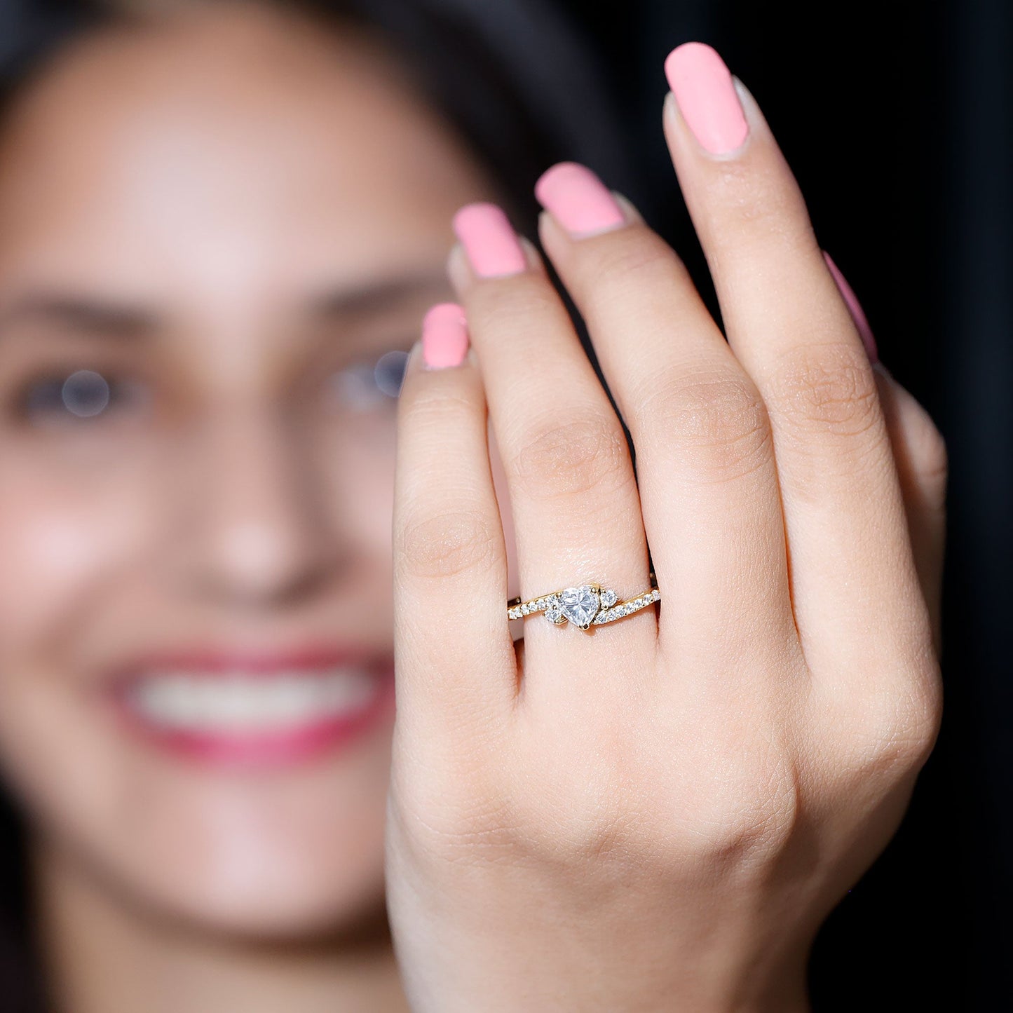 Heart Shape Moissanite Bypass Engagement Ring for Her