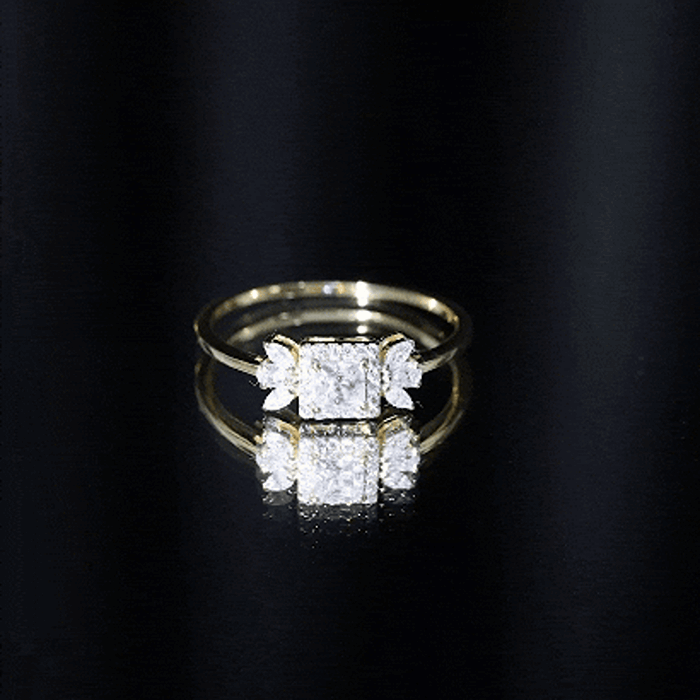 Princess Cut Moissanite Halo Engagement Ring with Certificate