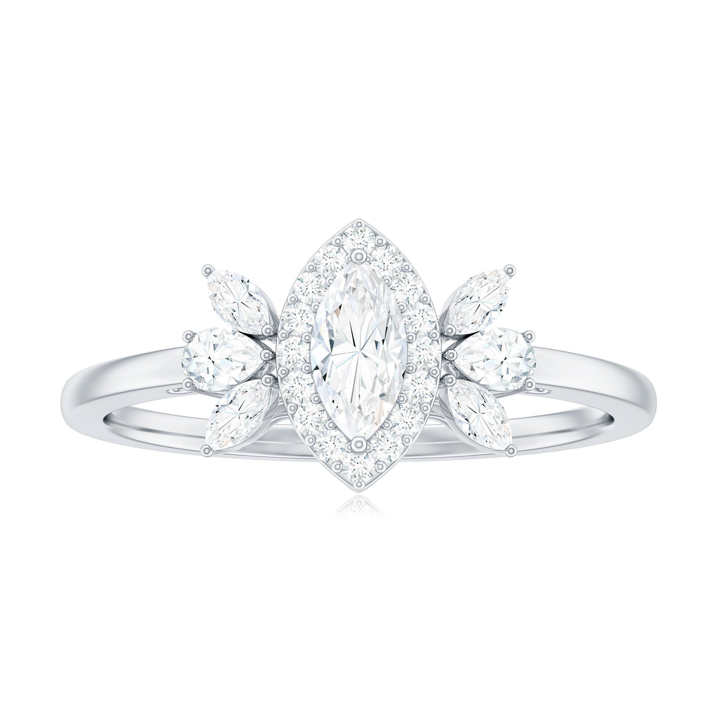 Certified Marquise Cut Moissanite Designer Halo Engagement Ring