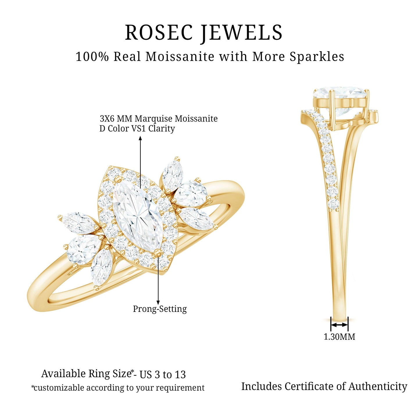 Certified Marquise Cut Moissanite Designer Halo Engagement Ring