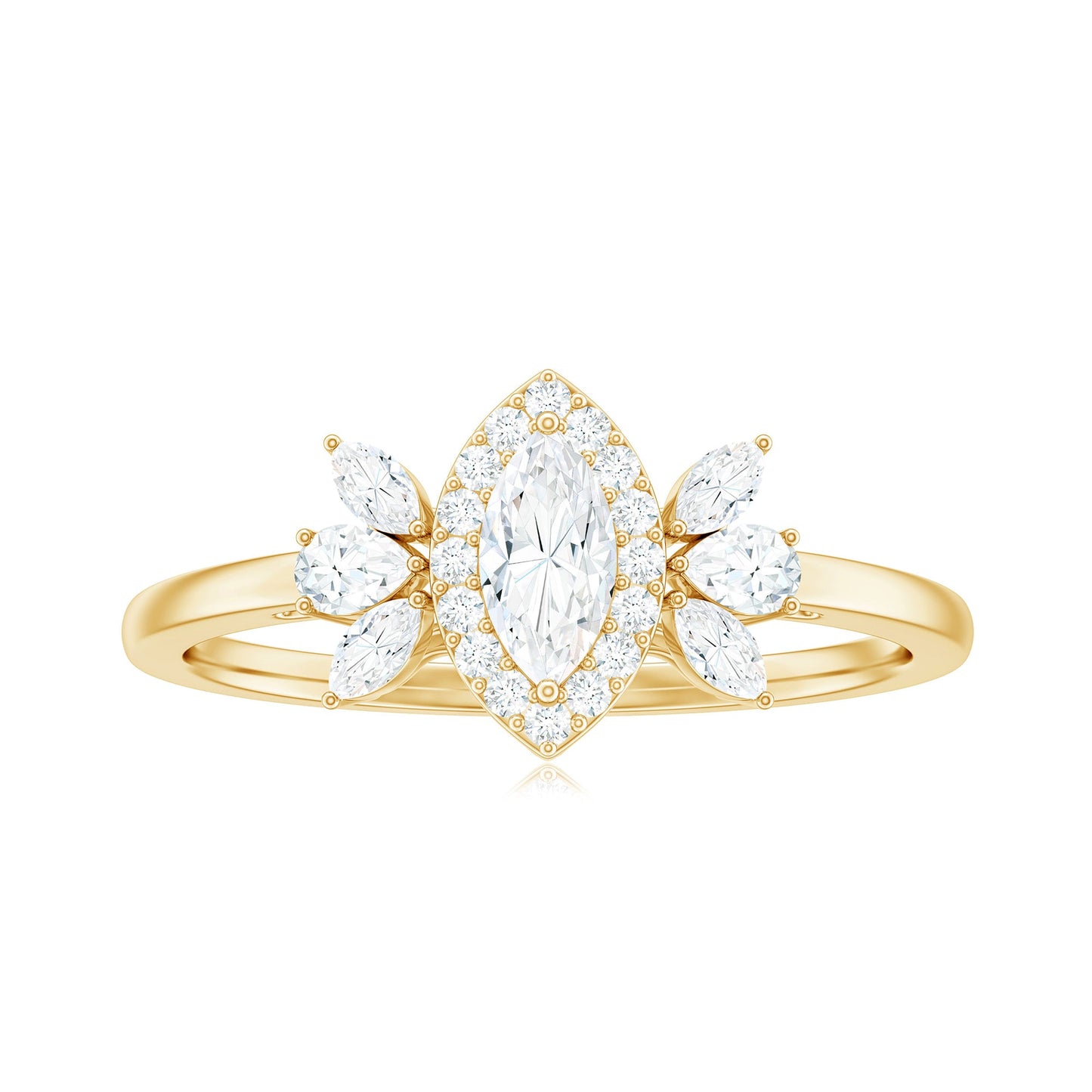 Certified Marquise Cut Moissanite Designer Halo Engagement Ring