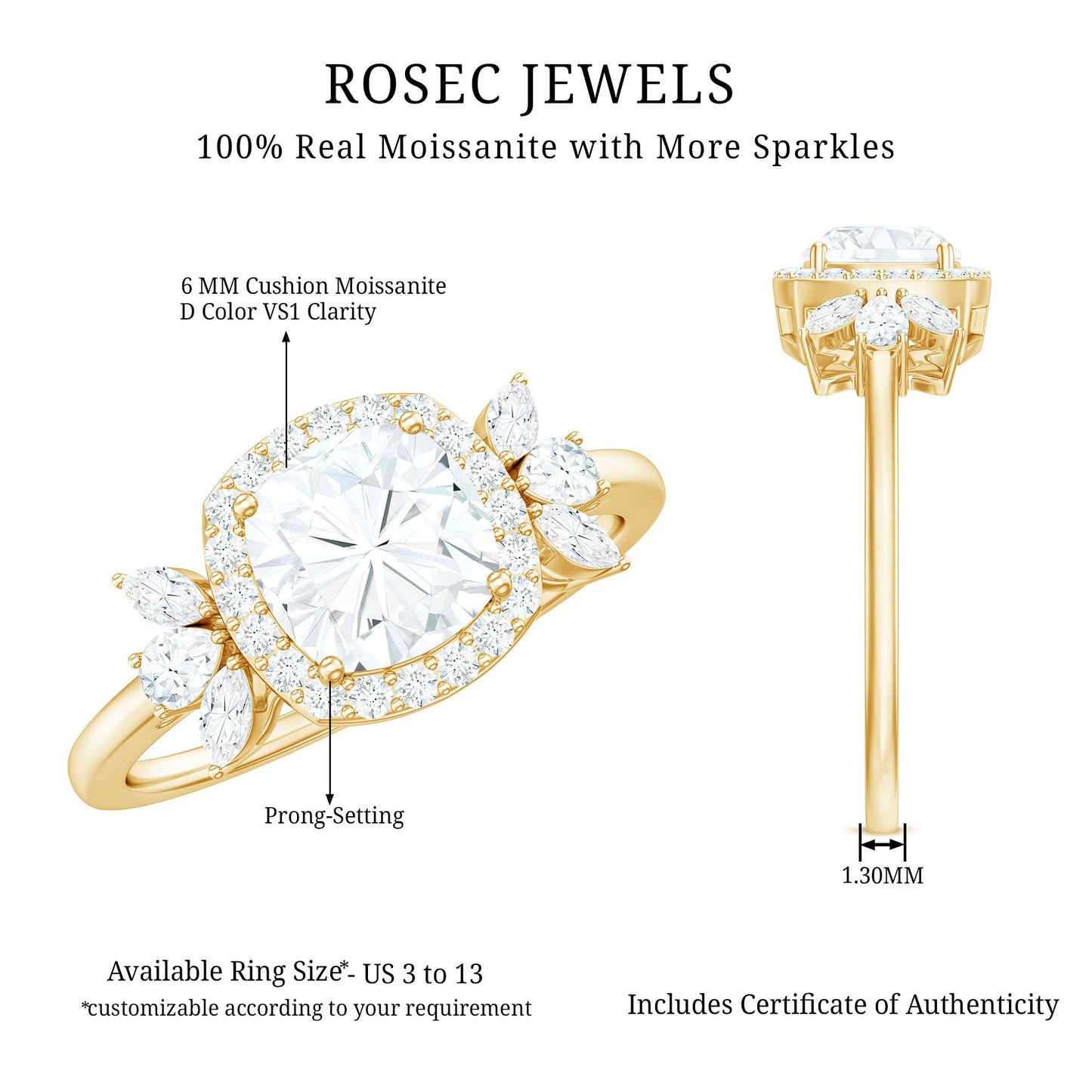 1.7 Carat Cushion Cut Moissanite Designer Halo Engagement Ring