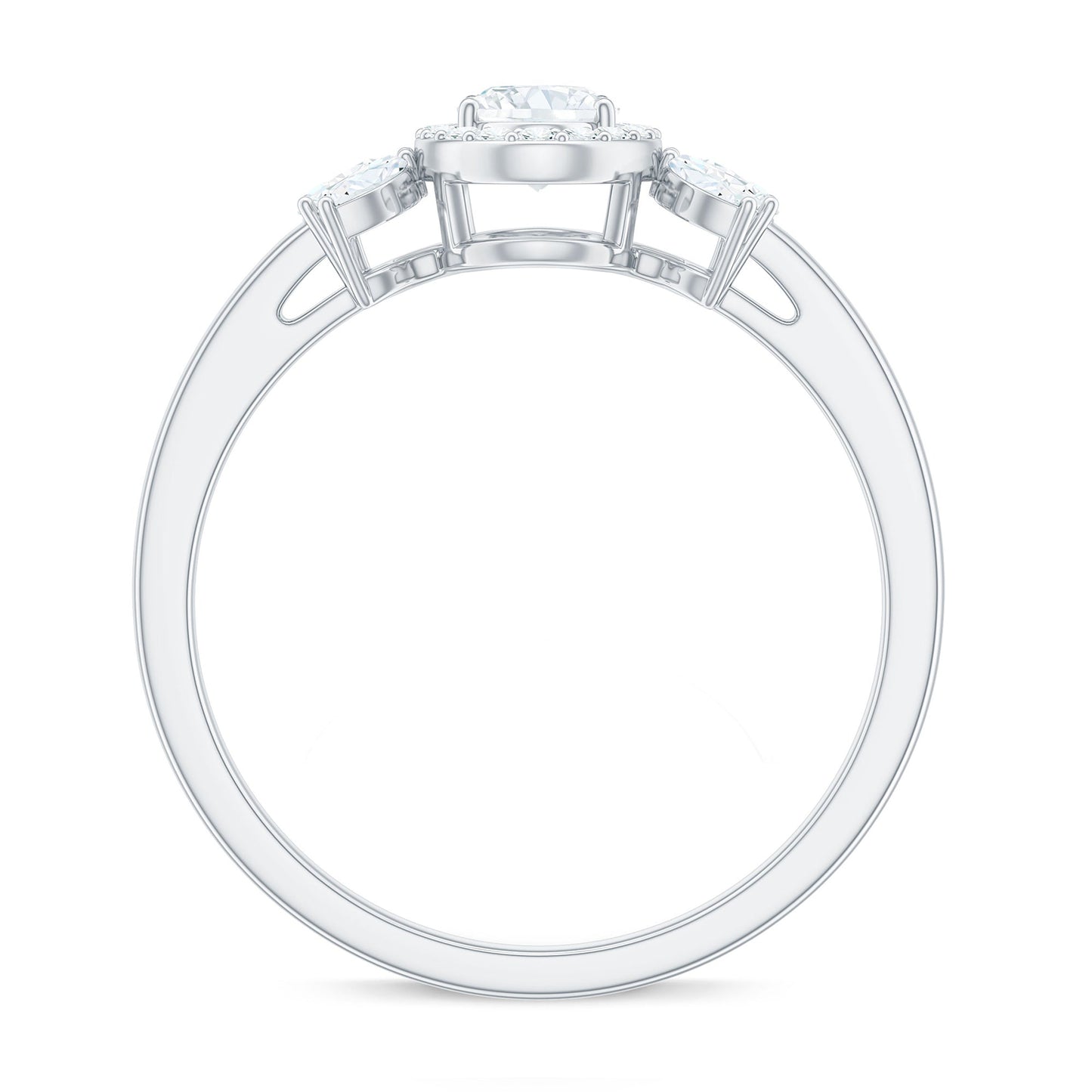 0.4 Carat Oval Cut Moissanite Halo Engagement Ring with Trio