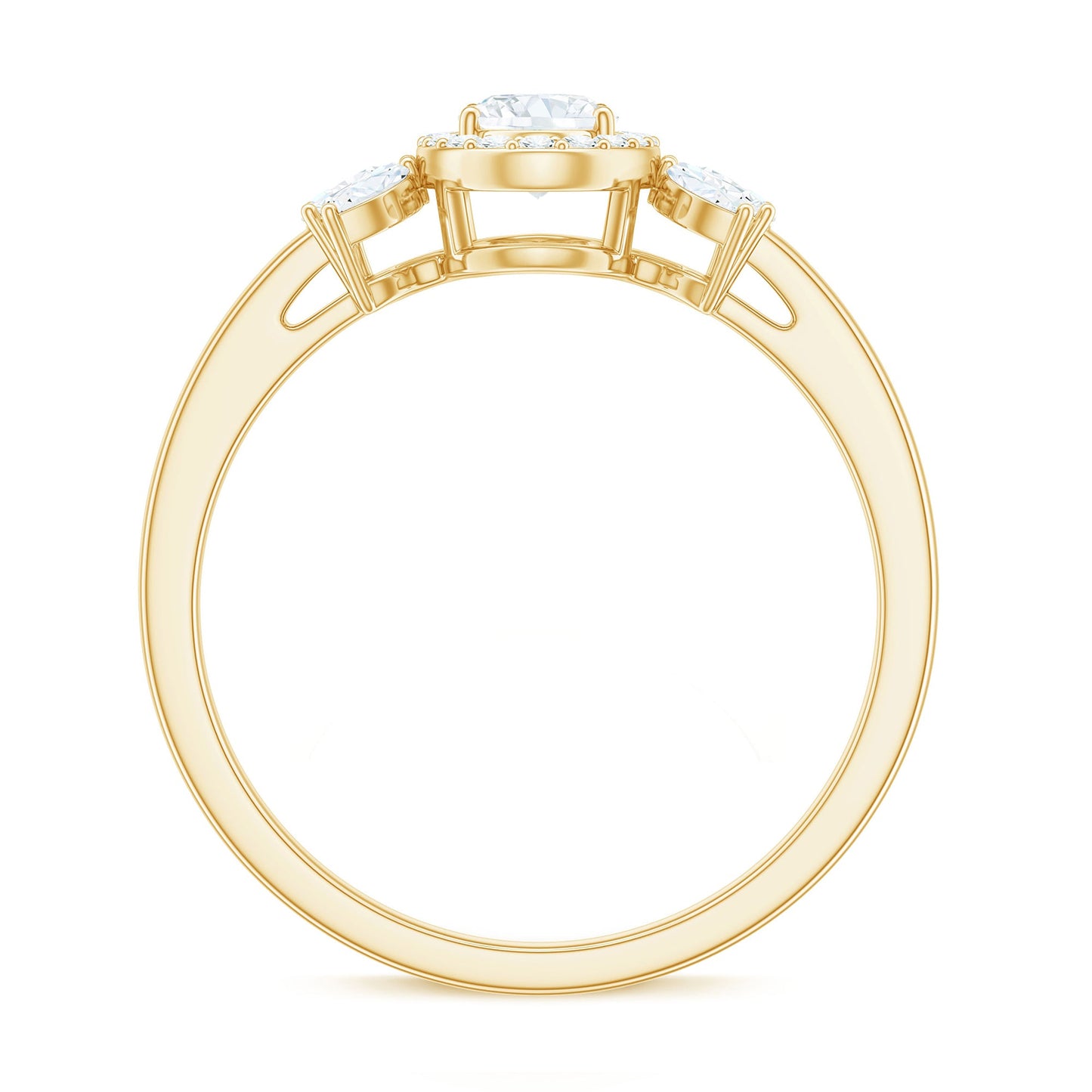 0.4 Carat Oval Cut Moissanite Halo Engagement Ring with Trio