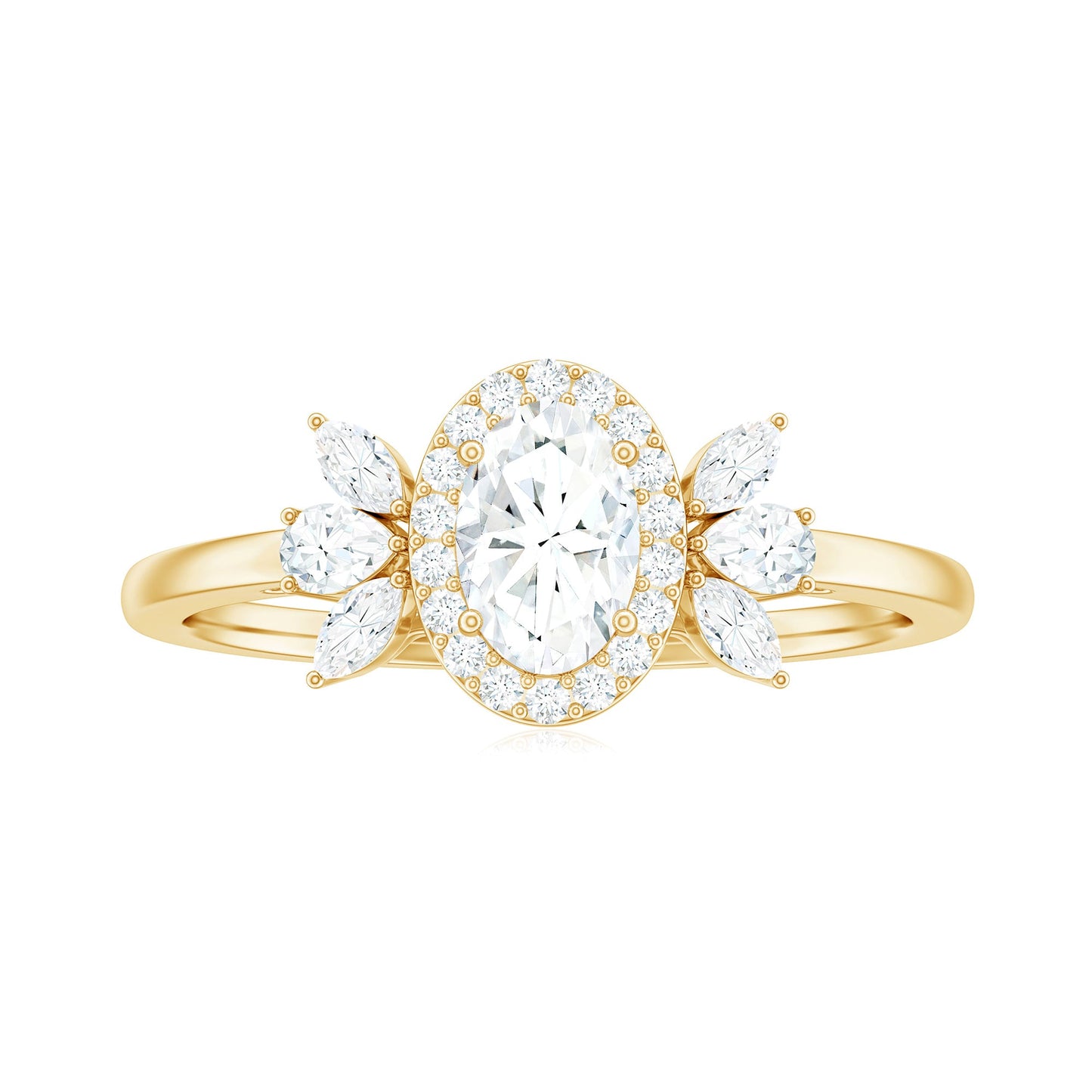 0.4 Carat Oval Cut Moissanite Halo Engagement Ring with Trio