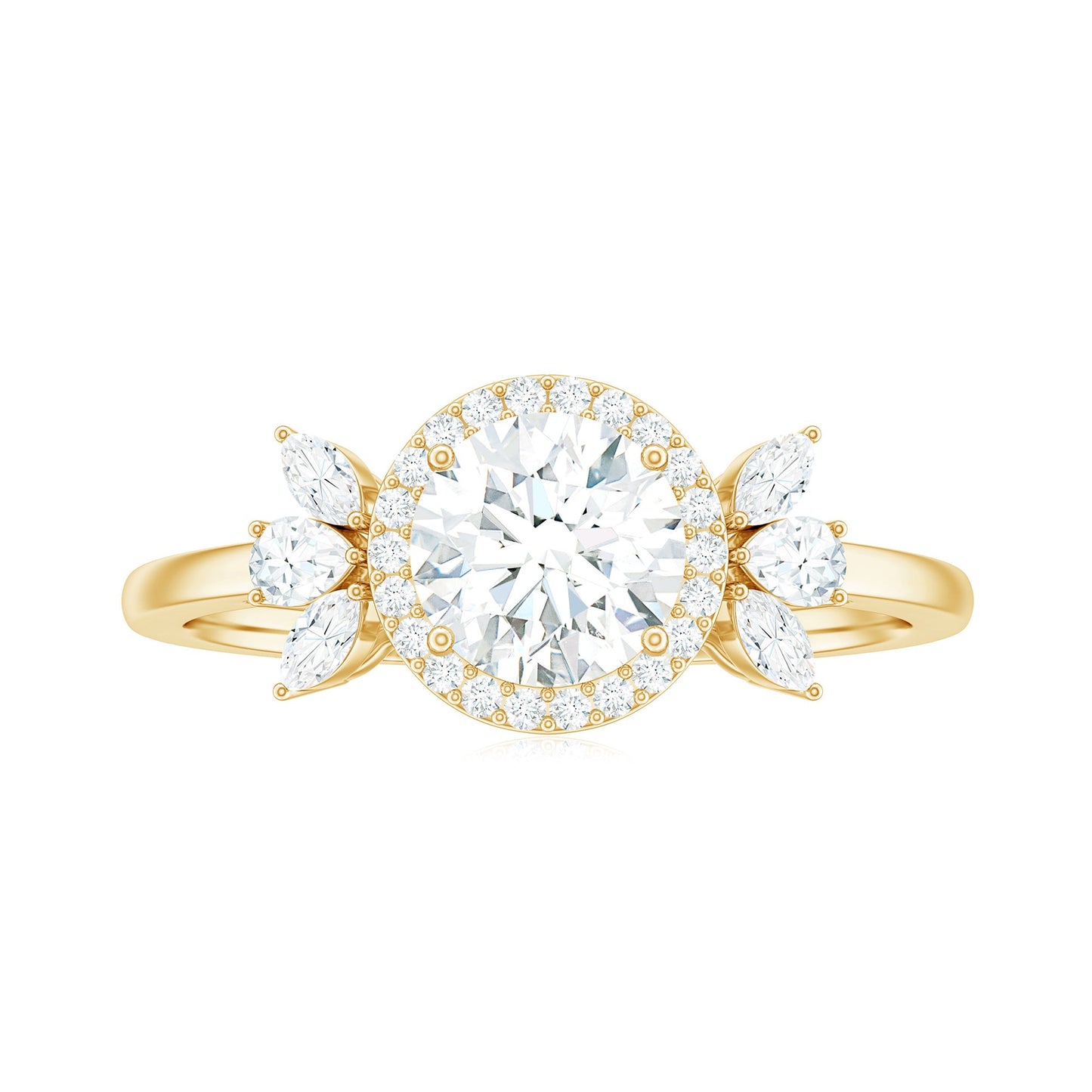 0.9 Carat Round Shape Moissanite Designer Halo Engagement Ring