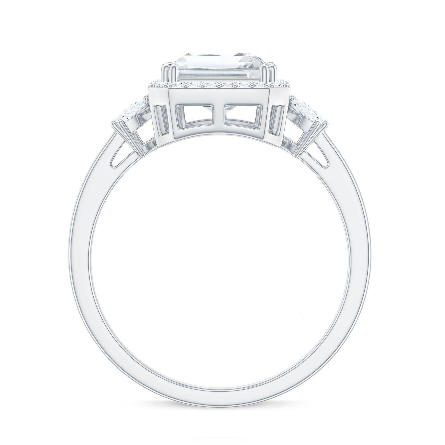 2.8 Carat Emerald Cut Certified Moissanite Statement Engagement Ring