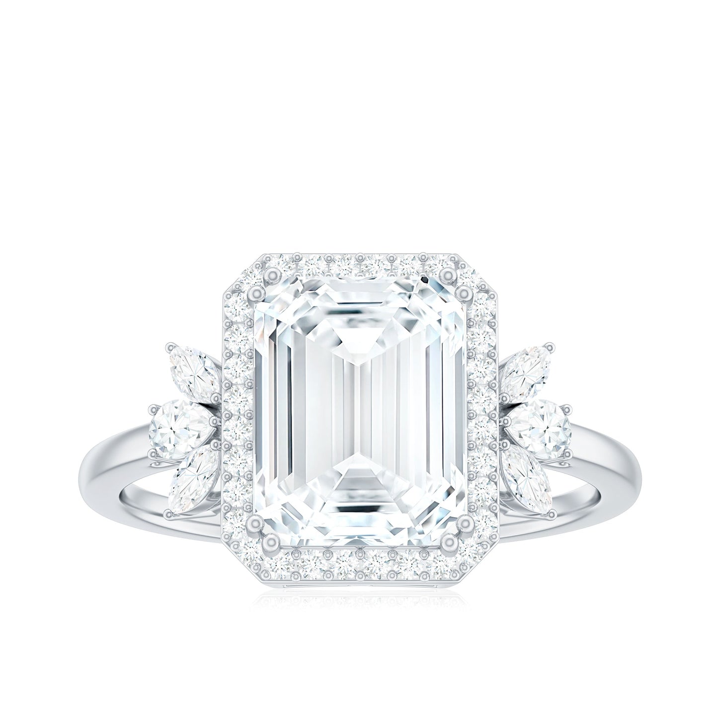 2.8 Carat Emerald Cut Certified Moissanite Statement Engagement Ring
