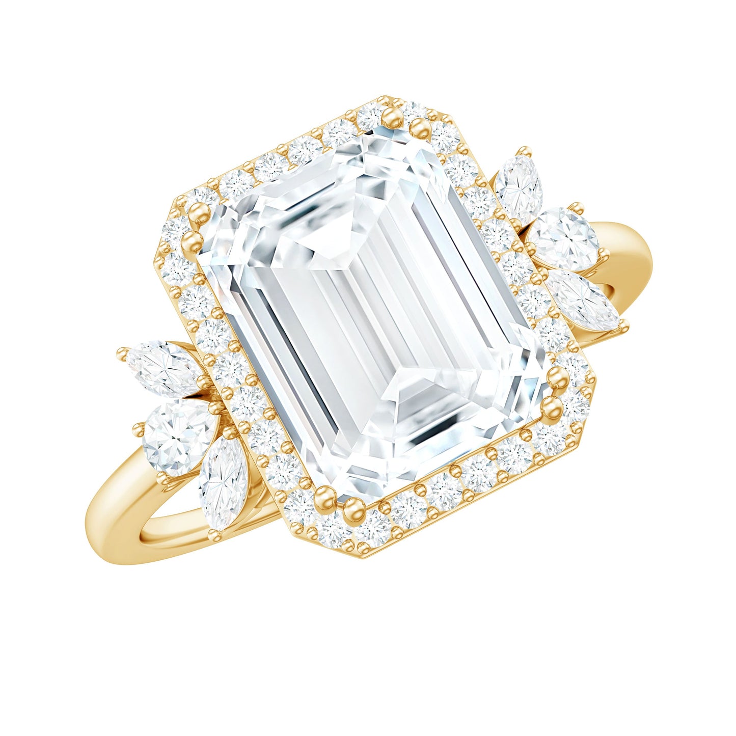 2.8 Carat Emerald Cut Certified Moissanite Statement Engagement Ring