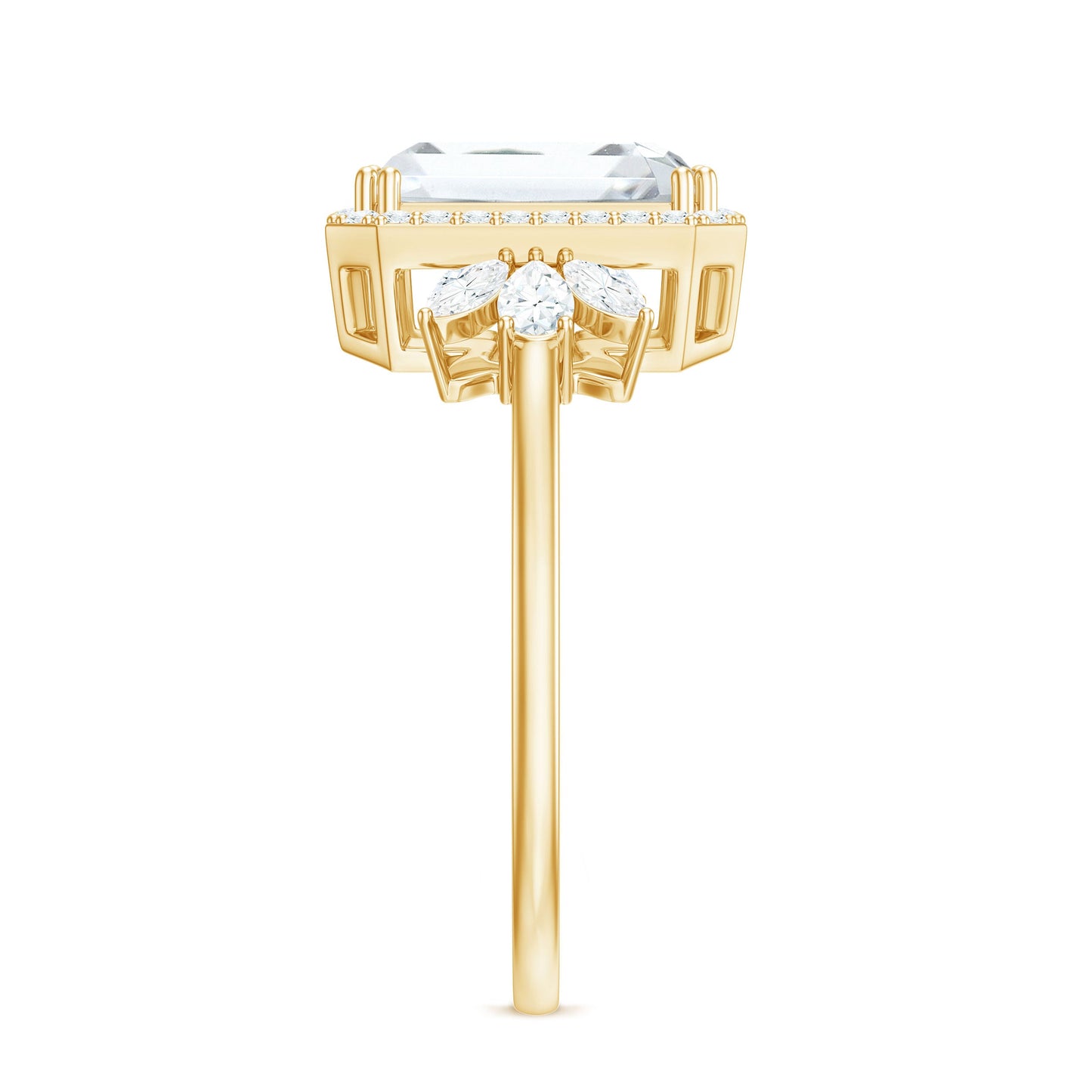 2.8 Carat Emerald Cut Certified Moissanite Statement Engagement Ring
