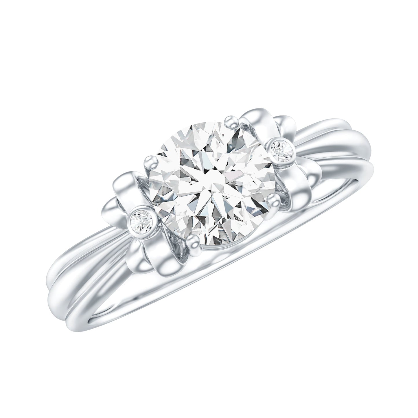 Certified Moissanite Engagement Ring with Bow Ribbon