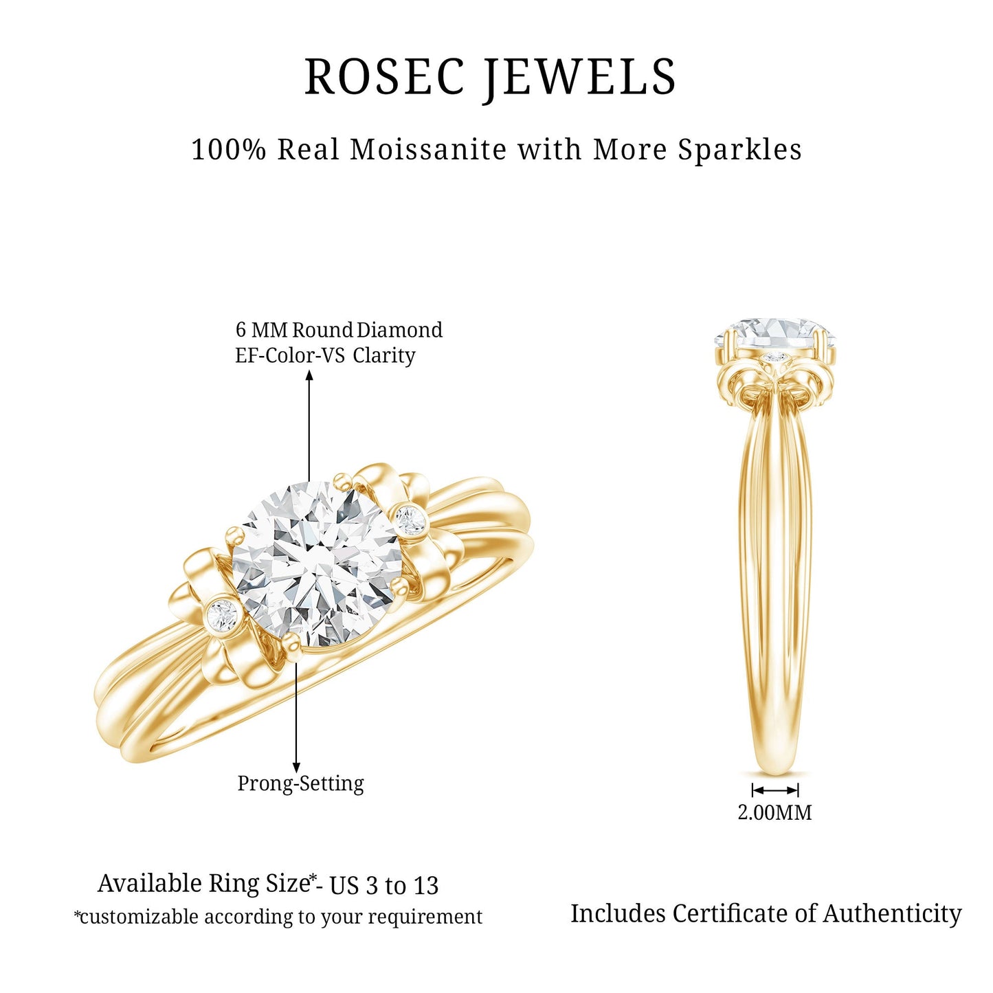 Certified Moissanite Engagement Ring with Bow Ribbon