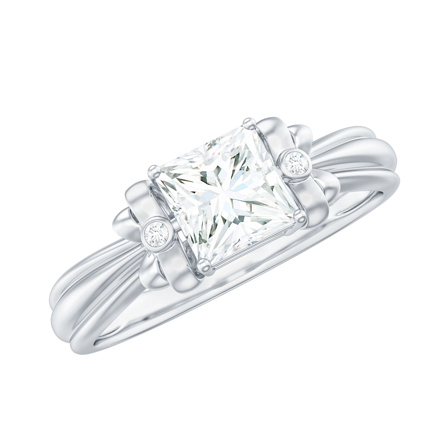 0.7 Carat Princess Cut Certified Moissanite Designer Bow Engagement Ring