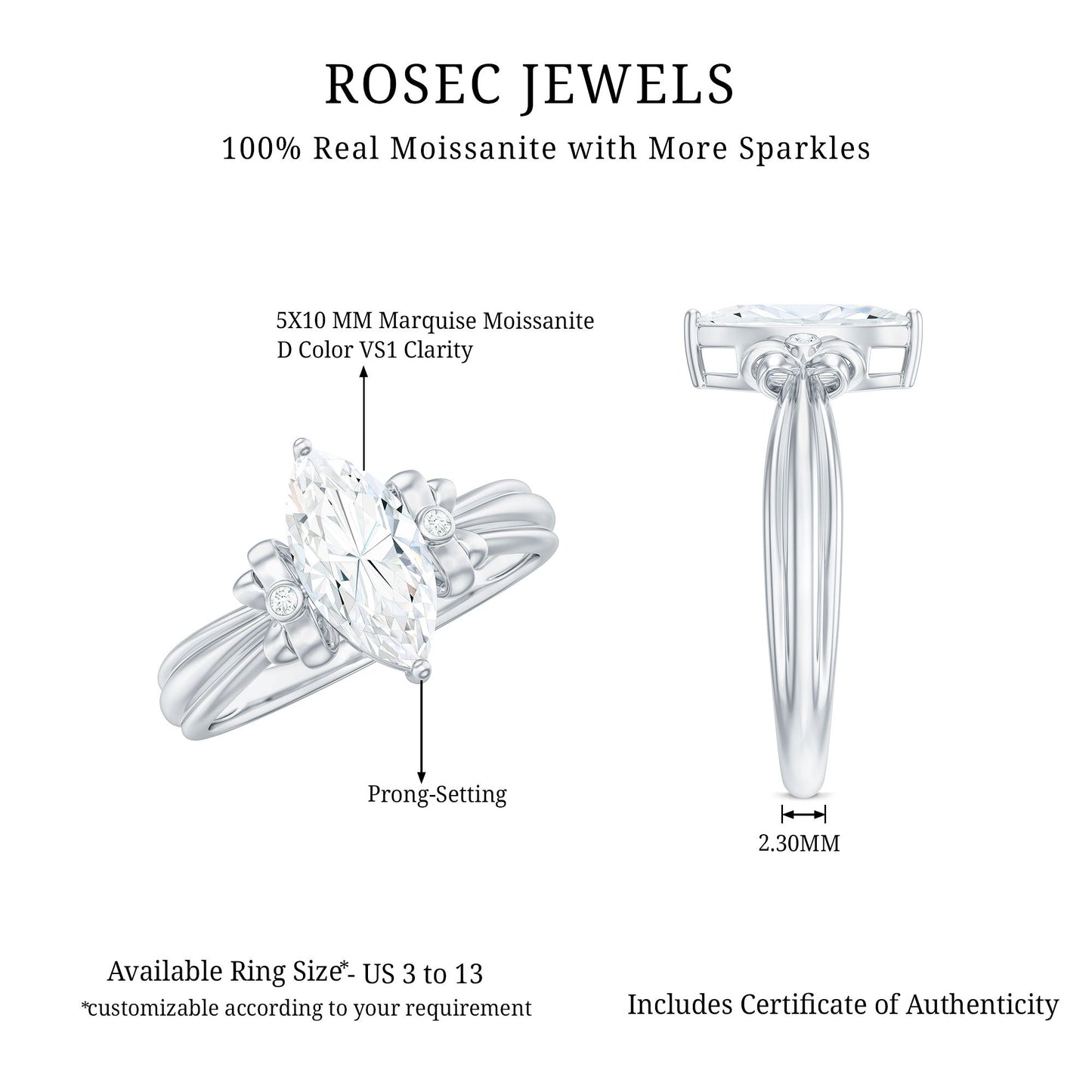 1 Carat Brilliant Cut Certified Moissanite Statement Ring