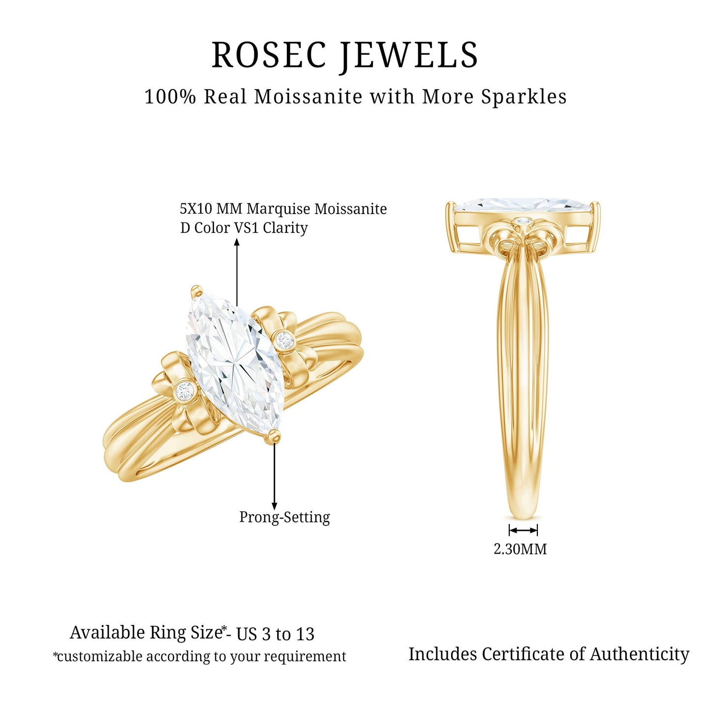 1 Carat Brilliant Cut Certified Moissanite Statement Ring