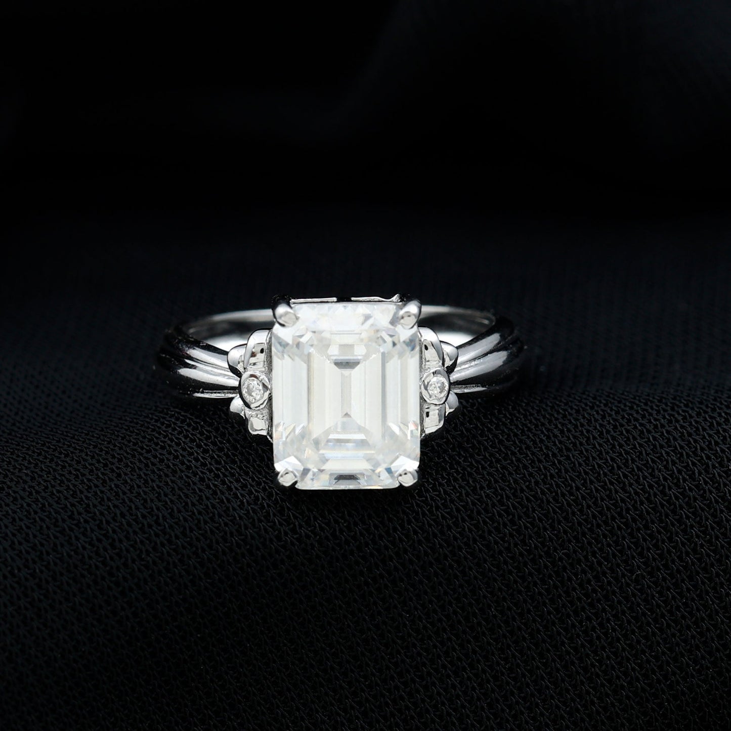 Certified Emerald Cut Moissanite Huge Engagement Ring