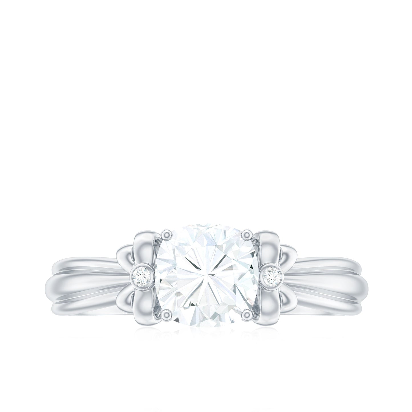 1.7 Carat Cushion Cut Moissanite Designer Solitaire Ring with Engraved Shank