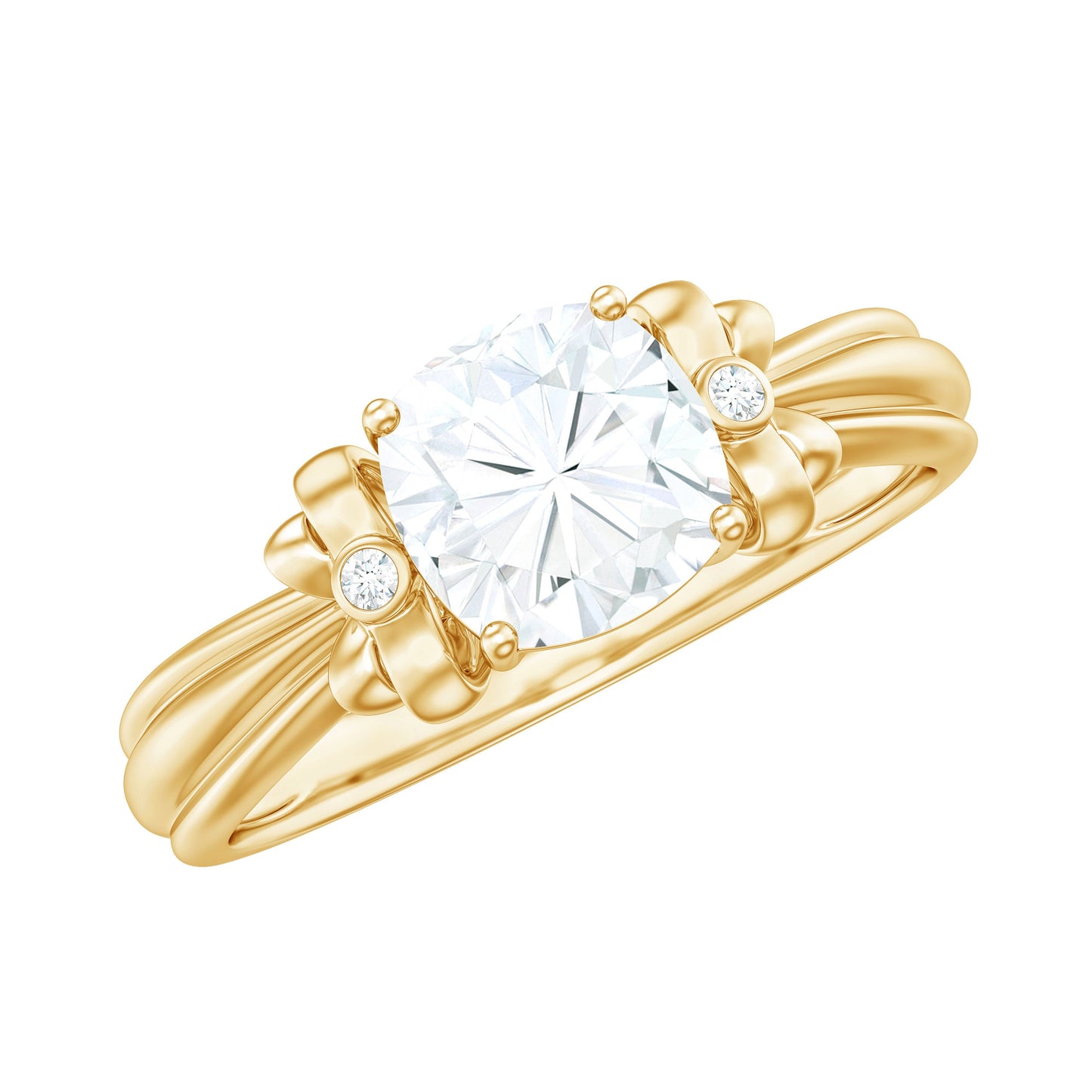 1.7 Carat Cushion Cut Moissanite Designer Solitaire Ring with Engraved Shank