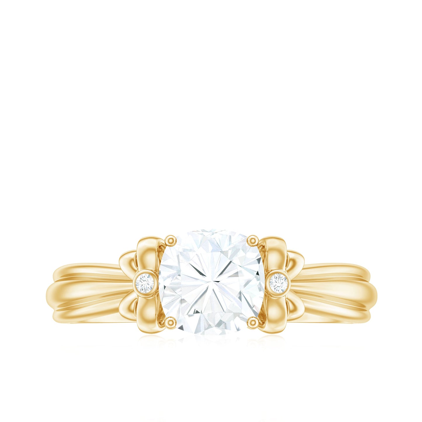 1.7 Carat Cushion Cut Moissanite Designer Solitaire Ring with Engraved Shank