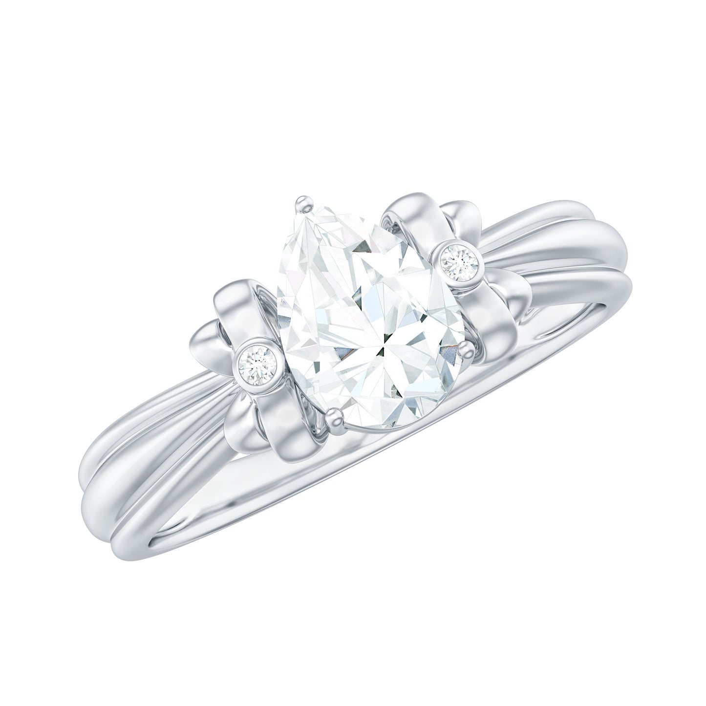 0.7 Carat Pear Shape Moissanite Bow Engagement Ring