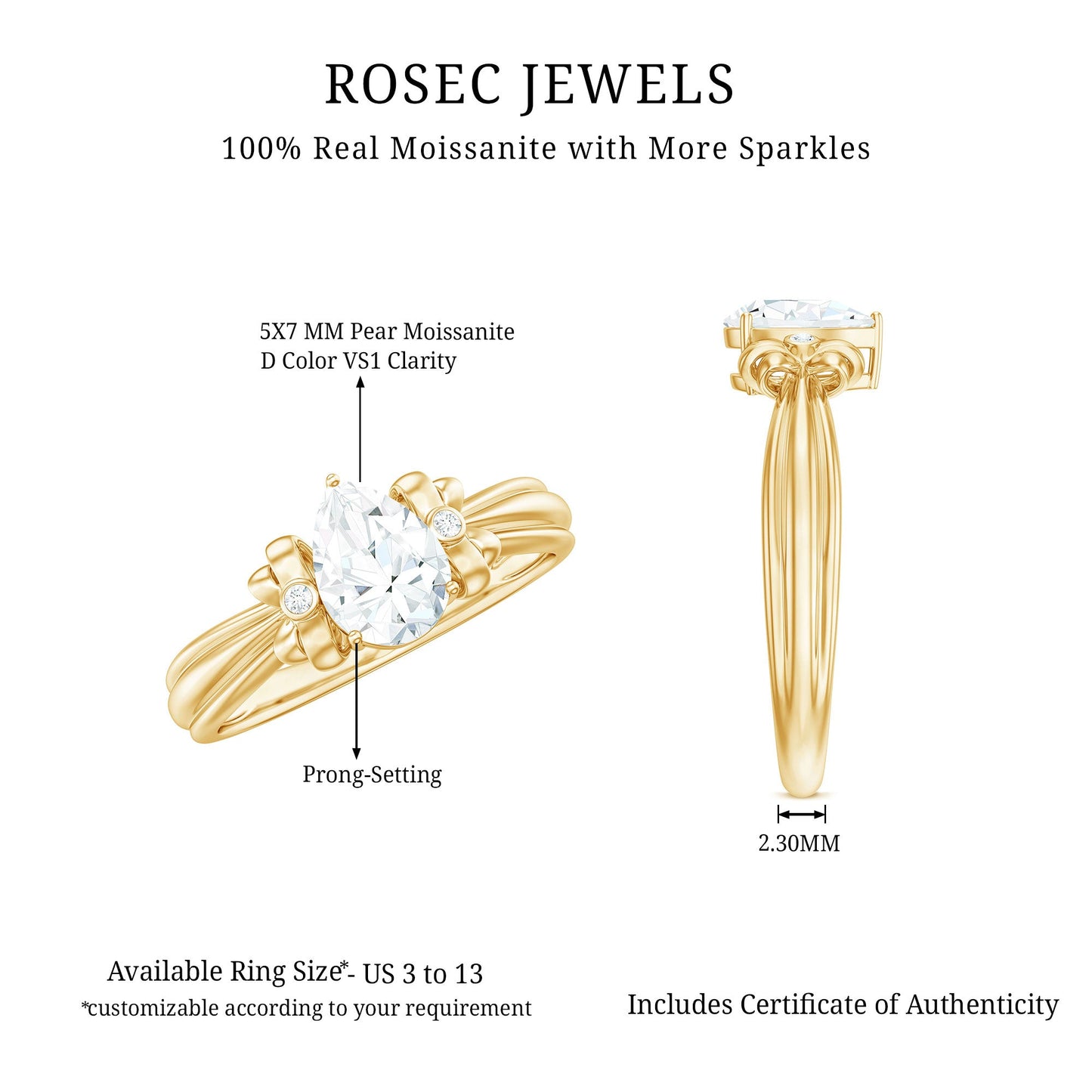 0.7 Carat Pear Shape Moissanite Bow Engagement Ring