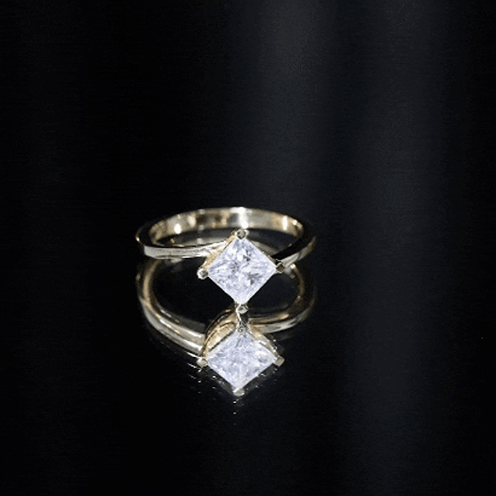 Princess Cut Moissanite Solitaire Bypass Promise Ring in Gold