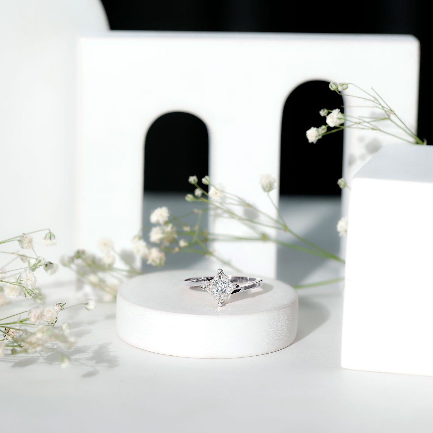 Princess Cut Moissanite Solitaire Bypass Promise Ring in Gold